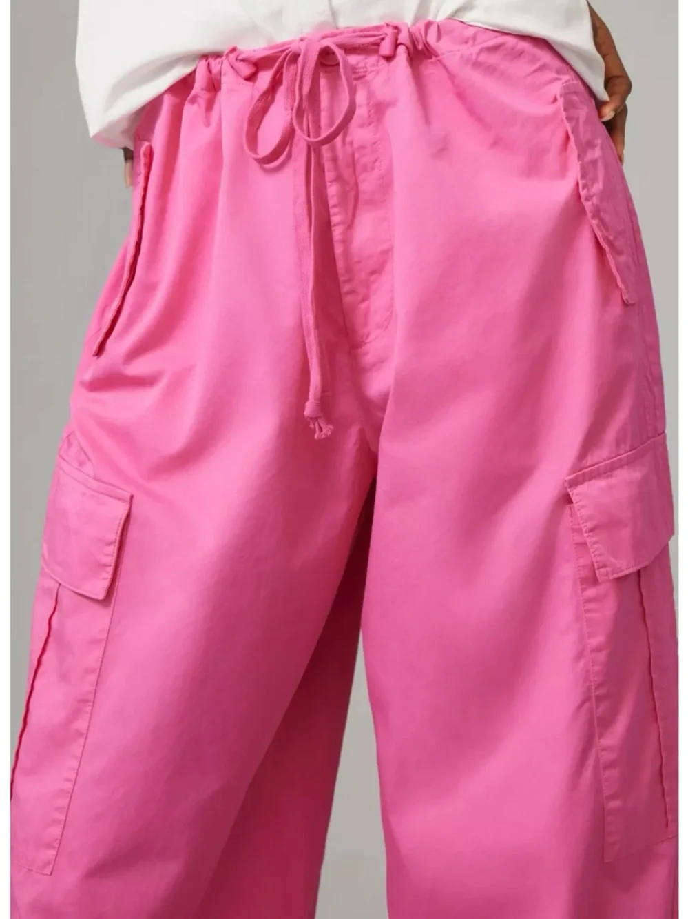 Good American Parachute Cotton Malibu Cargo Drawstring Joggers Pants NWT $138